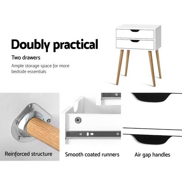 Artiss Bedside Tables Drawers Side Table Nightstand Wood Storage Cabinet White freeshipping - Awezingly