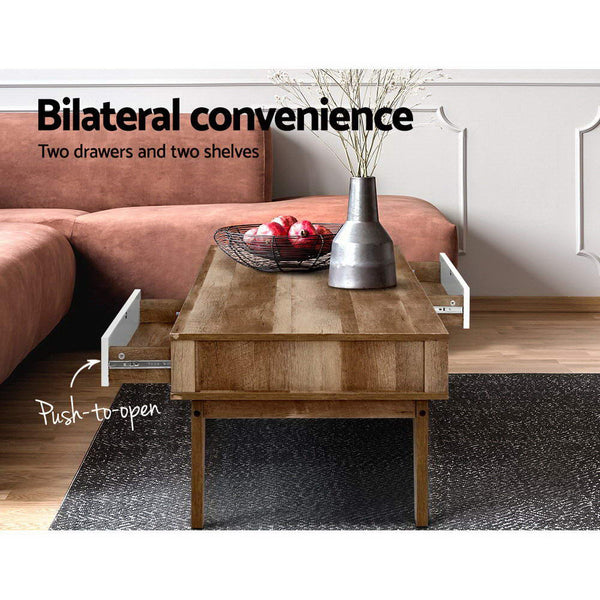 Artiss Coffee Table 2 Storage Drawers Open Shelf Scandinavian Wooden White freeshipping - Awezingly