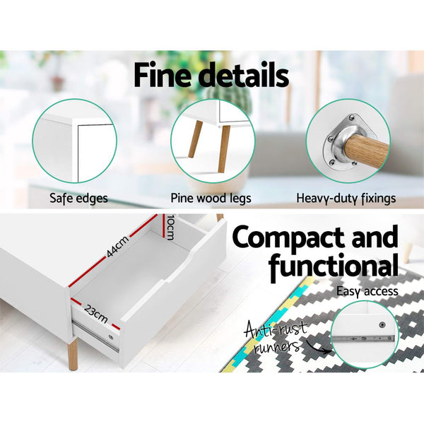 Artiss Coffee Table Storage Wooden Legs Scandinavian White freeshipping - Awezingly