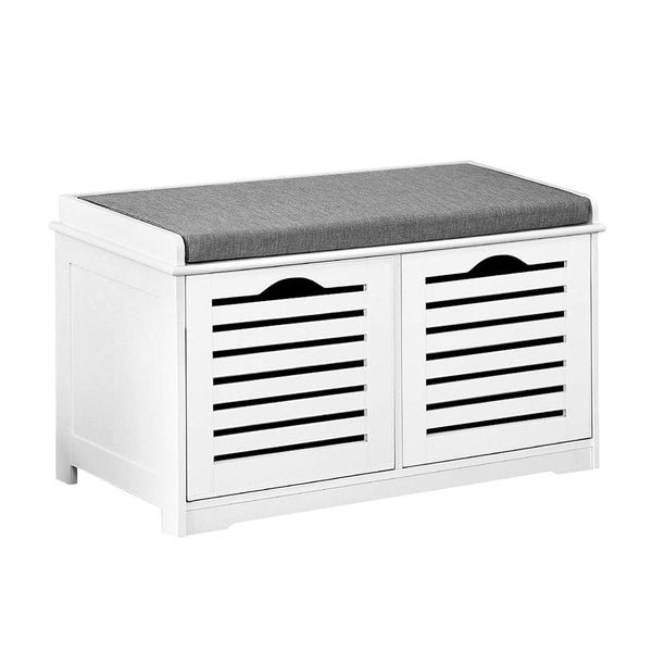 Artiss Fabric Shoe Bench with Drawers - White & Grey Artiss