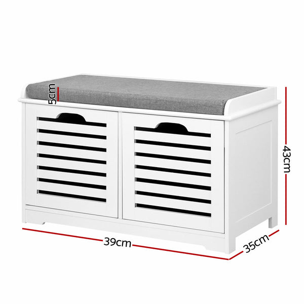 Artiss Fabric Shoe Bench with Drawers - White & Grey Artiss