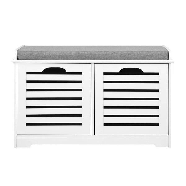 Artiss Fabric Shoe Bench with Drawers - White & Grey Artiss
