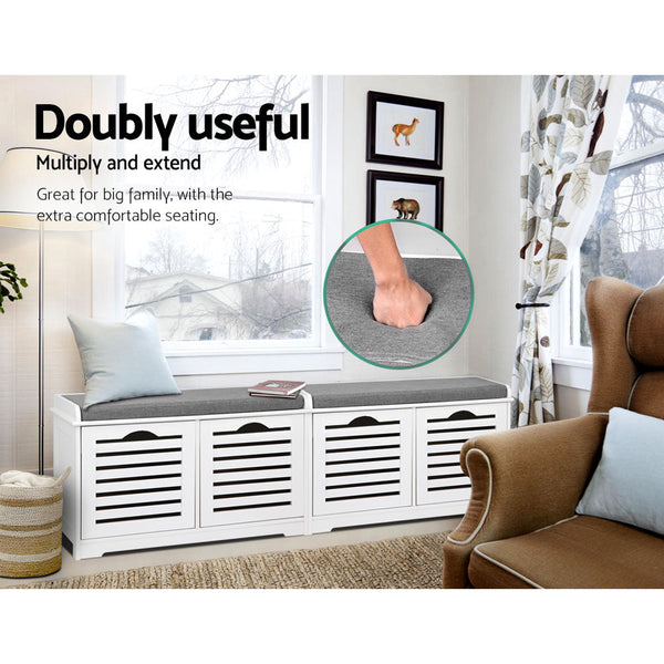 Artiss Fabric Shoe Bench with Drawers - White & Grey Artiss