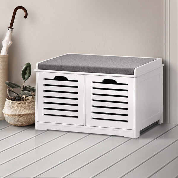 Artiss Fabric Shoe Bench with Drawers - White & Grey Artiss