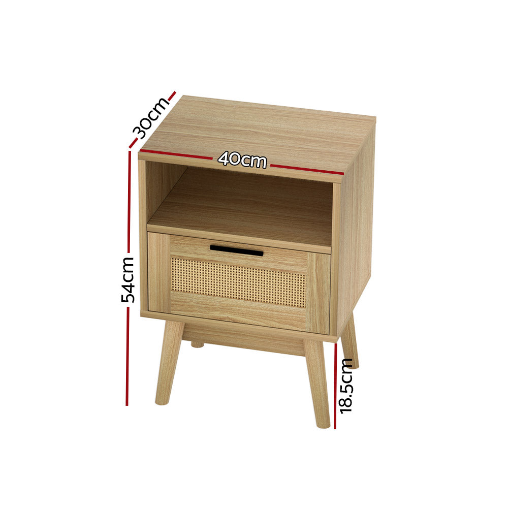 Artiss Bedside Tables Rattan Drawers Side Table Nightstand Storage Cabinet Wood Artiss