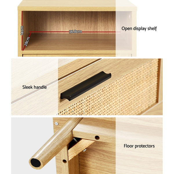 Artiss Bedside Tables Rattan Drawers Side Table Nightstand Storage Cabinet Wood Artiss