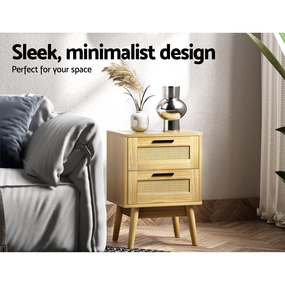 Artiss Bedside Tables Rattan 2 Drawers Side Table Nightstand Storage Cabinet Artiss