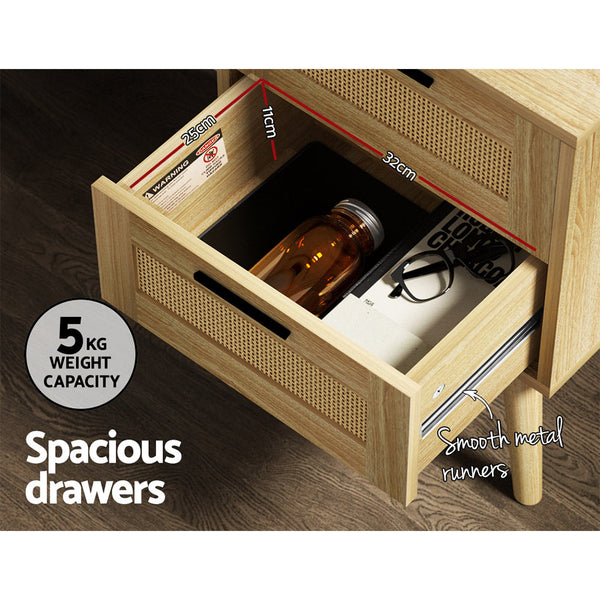 Artiss Bedside Tables Rattan 2 Drawers Side Table Nightstand Storage Cabinet Artiss