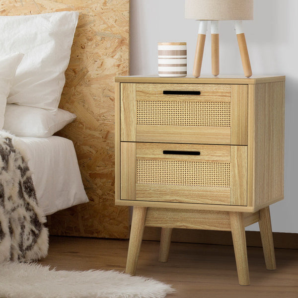 Artiss Bedside Tables Rattan 2 Drawers Side Table Nightstand Storage Cabinet Artiss