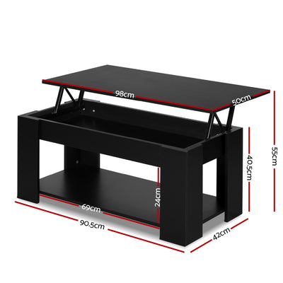Artiss Lift Up Top Mechanical Coffee Table - Black