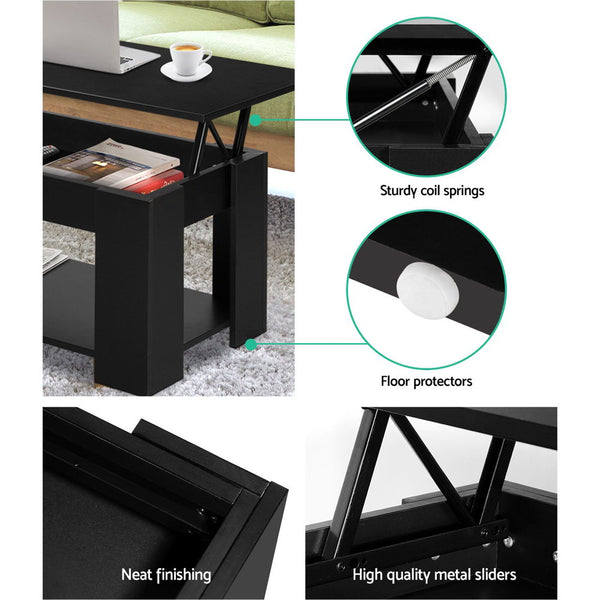Artiss Lift Up Top Mechanical Coffee Table - Black freeshipping - Awezingly