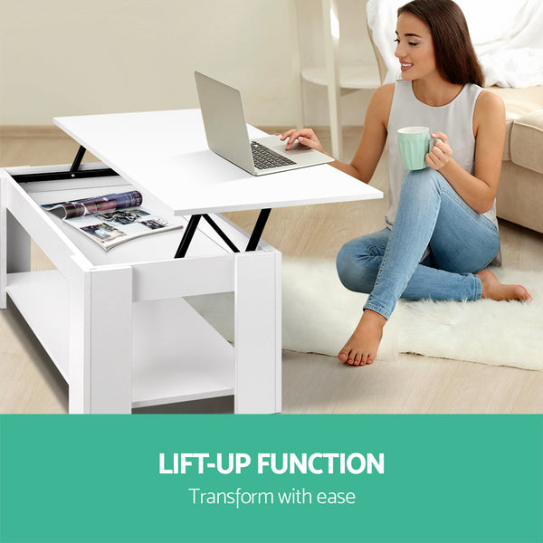 Artiss Lift Up Top Mechanical Coffee Table - White freeshipping - Awezingly