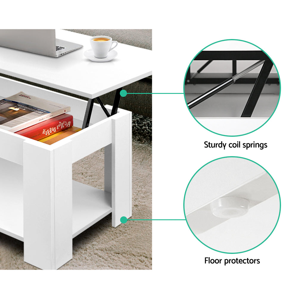 Artiss Lift Up Top Mechanical Coffee Table - White freeshipping - Awezingly