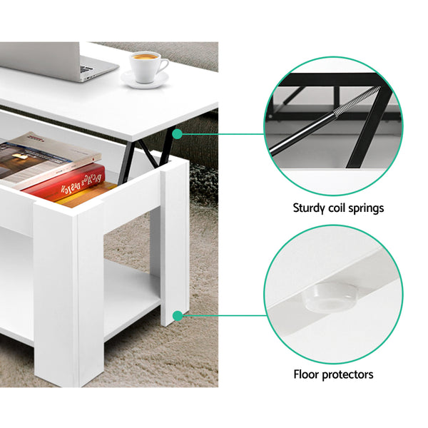 Artiss Lift Up Top Mechanical Coffee Table - White freeshipping - Awezingly