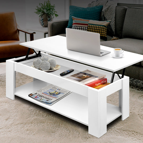 Artiss Lift Up Top Mechanical Coffee Table - White freeshipping - Awezingly