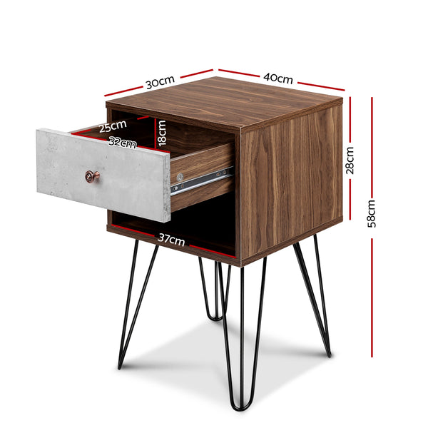 Artiss Bedside Table with Drawer - Grey & Walnut freeshipping - Awezingly