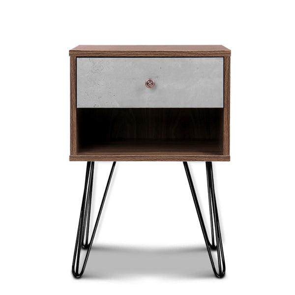 Artiss Bedside Table with Drawer - Grey & Walnut freeshipping - Awezingly