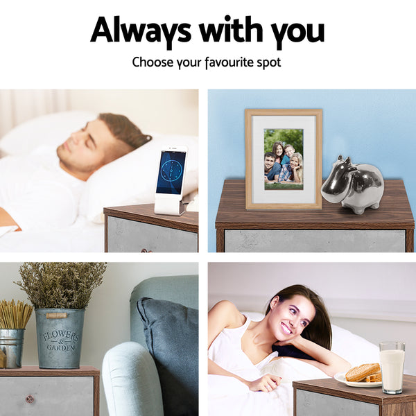 Artiss Bedside Table with Drawer - Grey & Walnut freeshipping - Awezingly