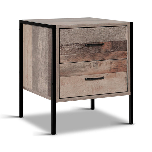 Artiss Bedside Table Drawers Nightstand Metal Oak freeshipping - Awezingly