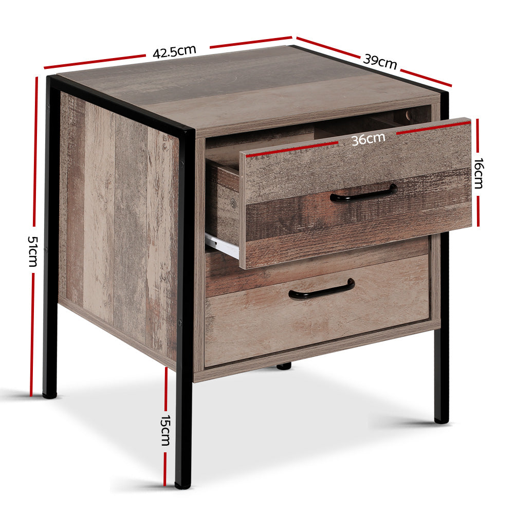 Artiss Bedside Table Drawers Nightstand Metal Oak freeshipping - Awezingly