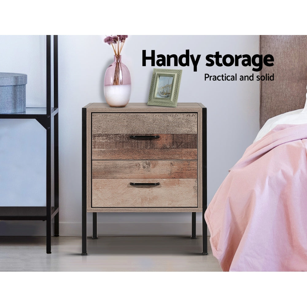 Artiss Bedside Table Drawers Nightstand Metal Oak freeshipping - Awezingly