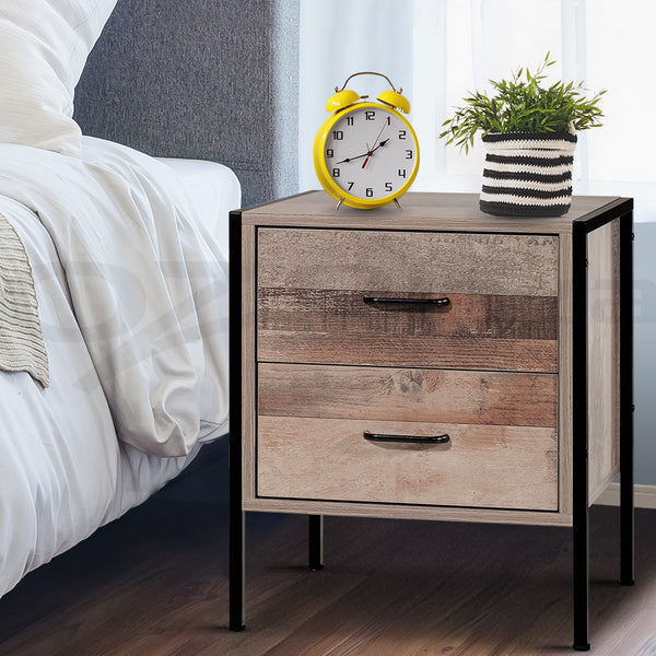 Artiss Bedside Table Drawers Nightstand Metal Oak freeshipping - Awezingly