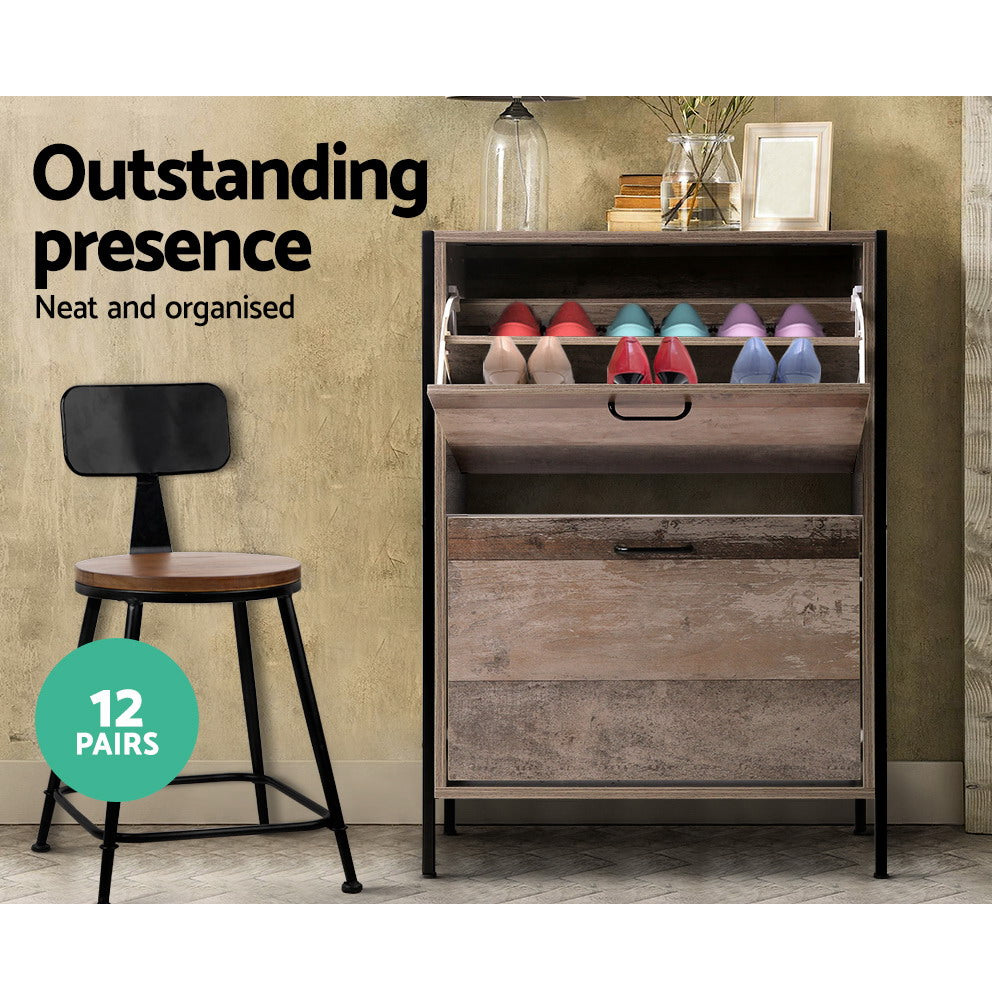 Artiss 12 Pair Wooden Vintage Shoe Rack Storage Cabinet - Wood freeshipping - Awezingly