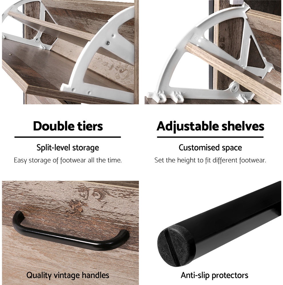 Artiss 12 Pair Wooden Vintage Shoe Rack Storage Cabinet - Wood freeshipping - Awezingly