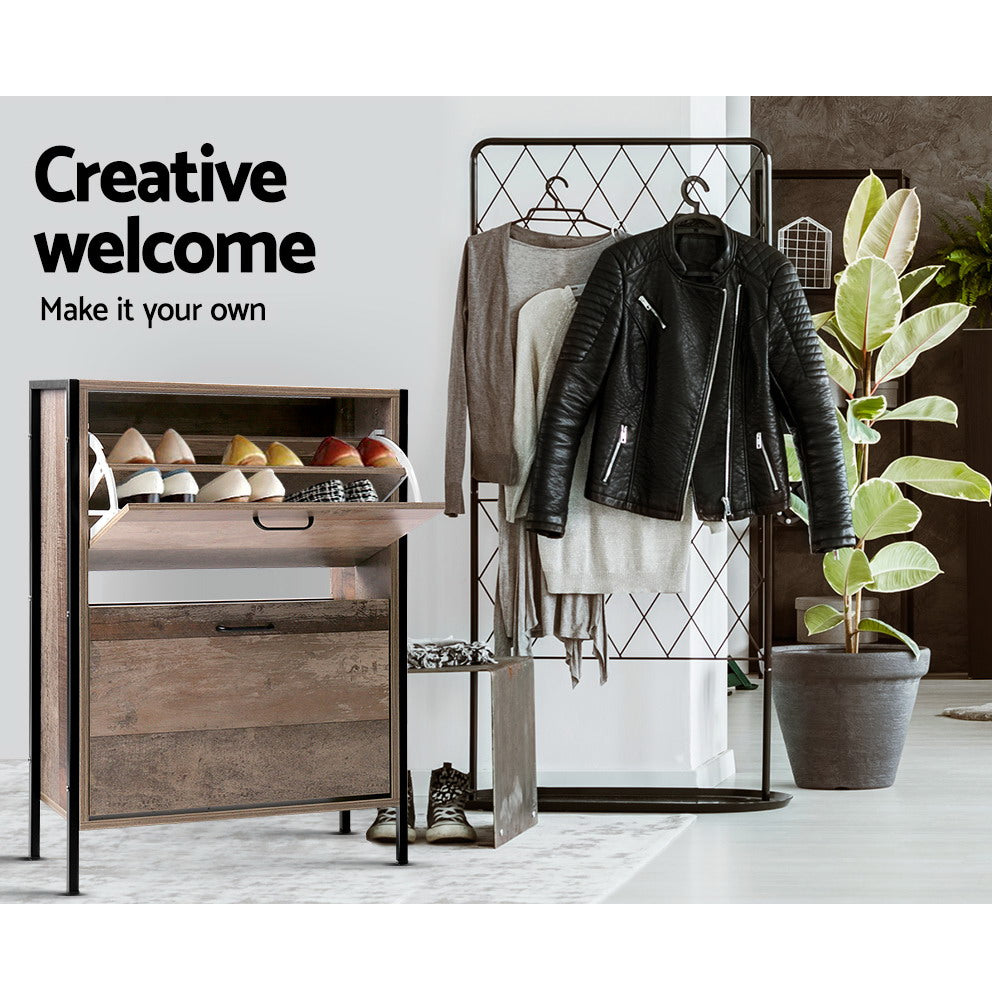 Artiss 12 Pair Wooden Vintage Shoe Rack Storage Cabinet - Wood freeshipping - Awezingly