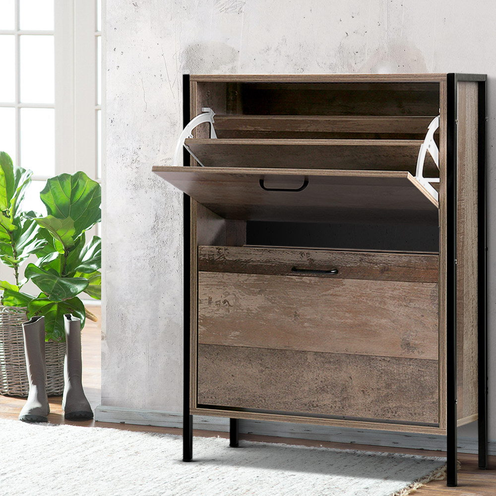 Artiss 12 Pair Wooden Vintage Shoe Rack Storage Cabinet - Wood freeshipping - Awezingly