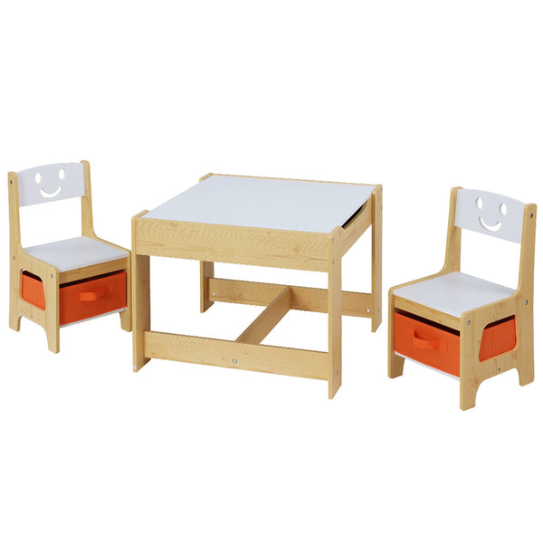 Keezi 3PCS Kids Table and Chairs Set Activity Chalkboard Toys Storage Box Desk Keezi