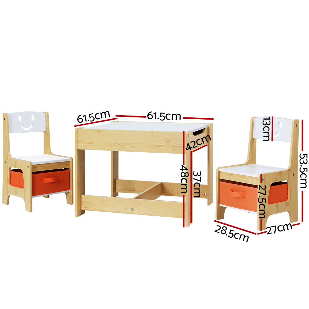 Keezi 3PCS Kids Table and Chairs Set Activity Chalkboard Toys Storage Box Desk Keezi
