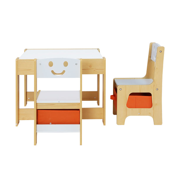 Keezi 3PCS Kids Table and Chairs Set Activity Chalkboard Toys Storage Box Desk Keezi