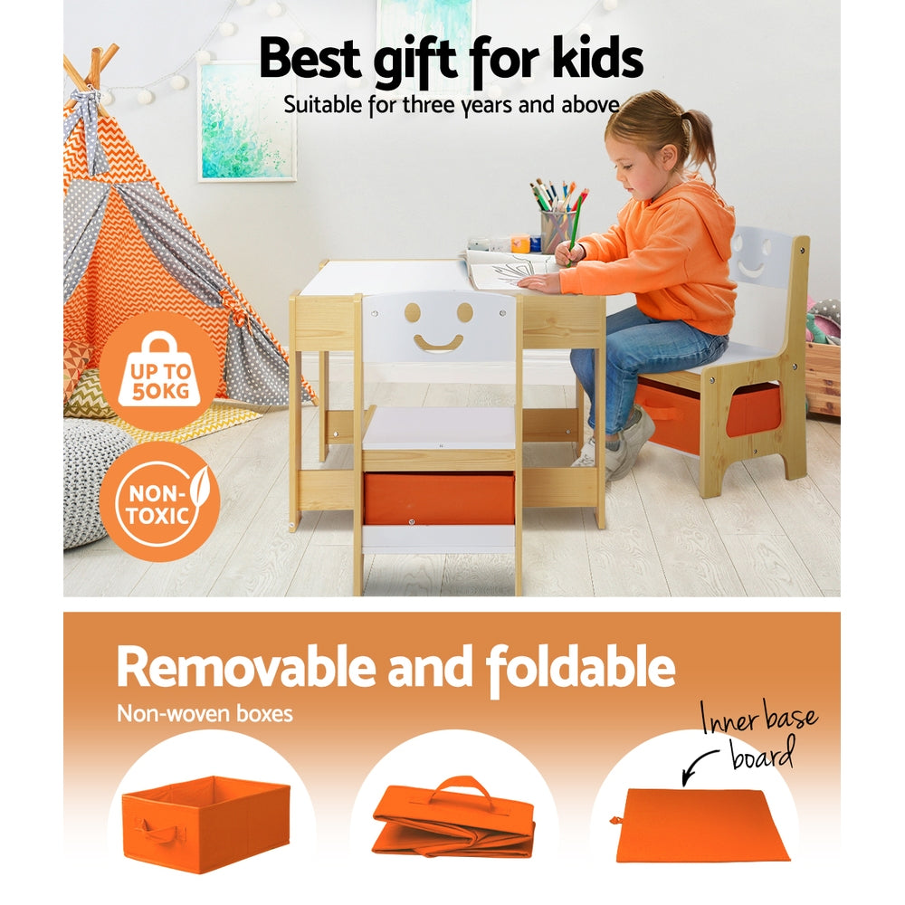 Keezi 3PCS Kids Table and Chairs Set Activity Chalkboard Toys Storage Box Desk Keezi