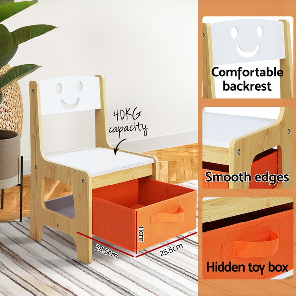 Keezi 3PCS Kids Table and Chairs Set Activity Chalkboard Toys Storage Box Desk Keezi