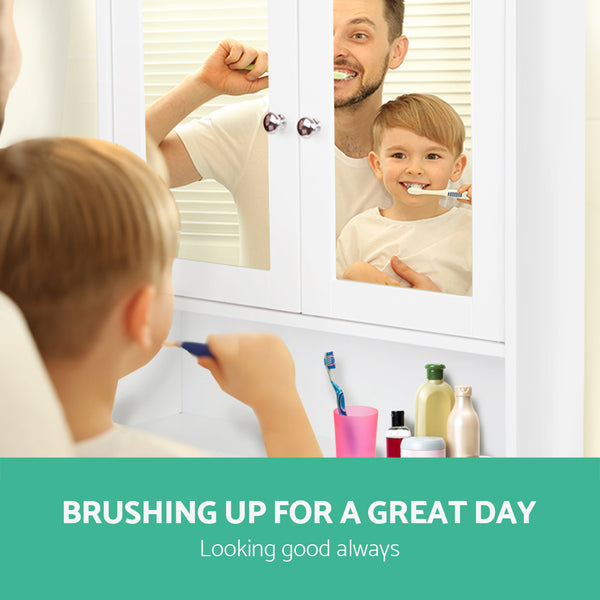 Artiss Bathroom Tallboy Storage Cabinet with Mirror - White freeshipping - Awezingly