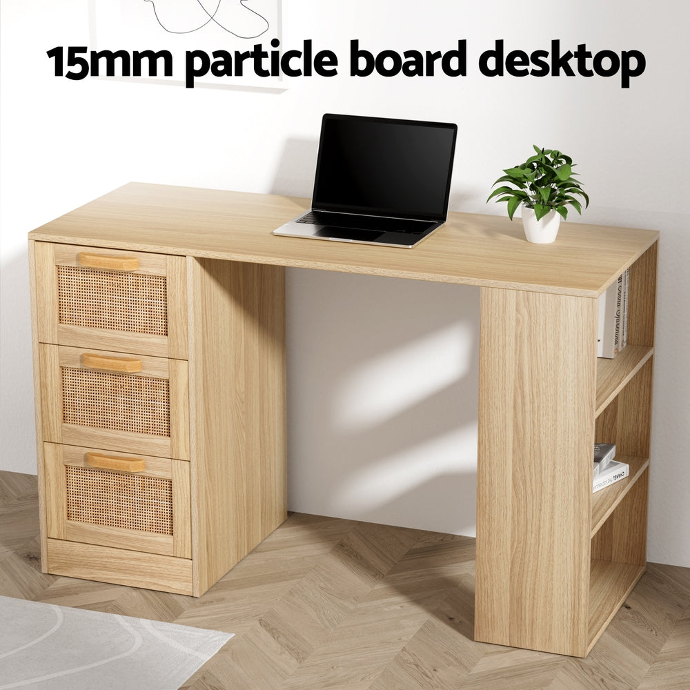 Artiss Computer Desk Drawer Shelf Home Office Study Table Rattan Oak 120CM Artiss