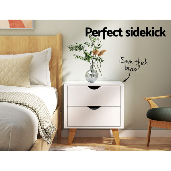 Artiss 2 Drawer Wooden Bedside Tables - White Artiss