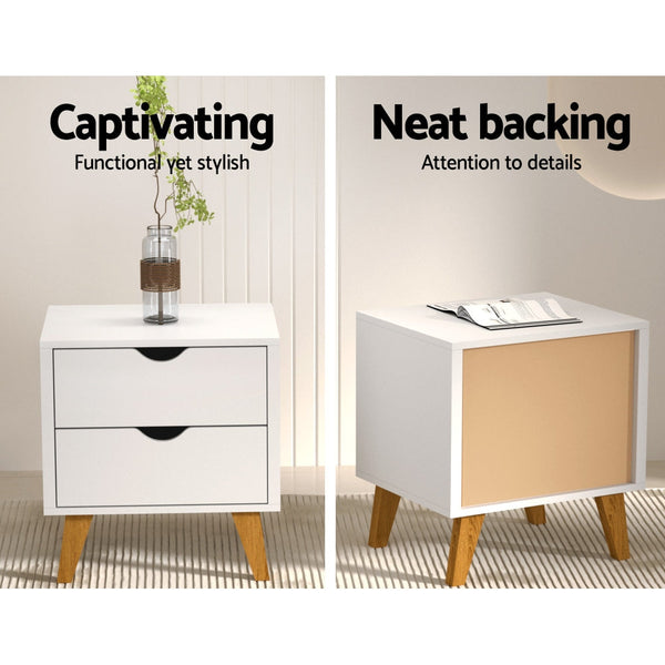 Artiss 2 Drawer Wooden Bedside Tables - White Artiss