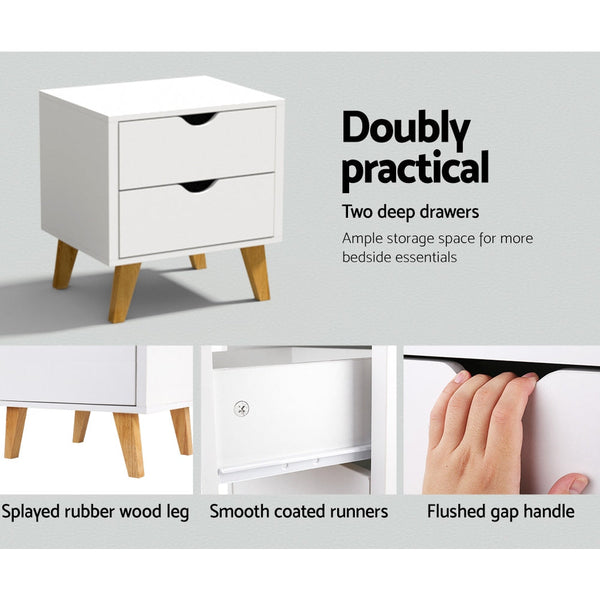Artiss 2 Drawer Wooden Bedside Tables - White Artiss