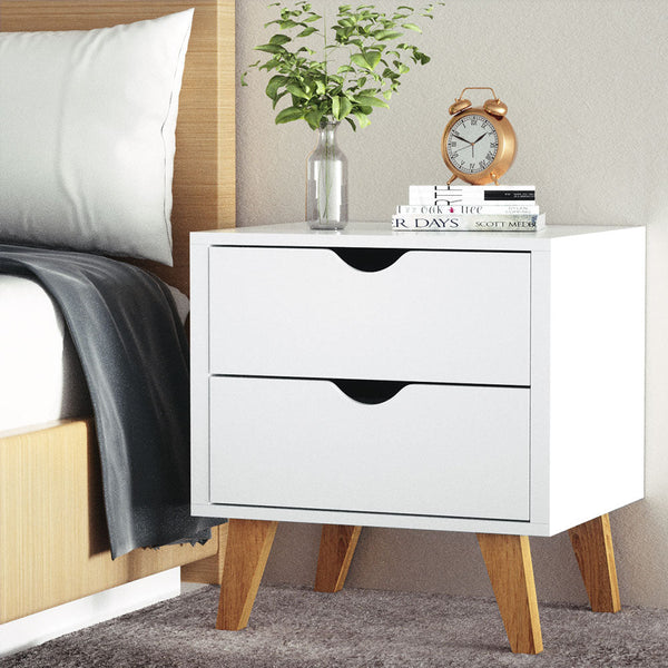 Artiss 2 Drawer Wooden Bedside Tables - White Artiss