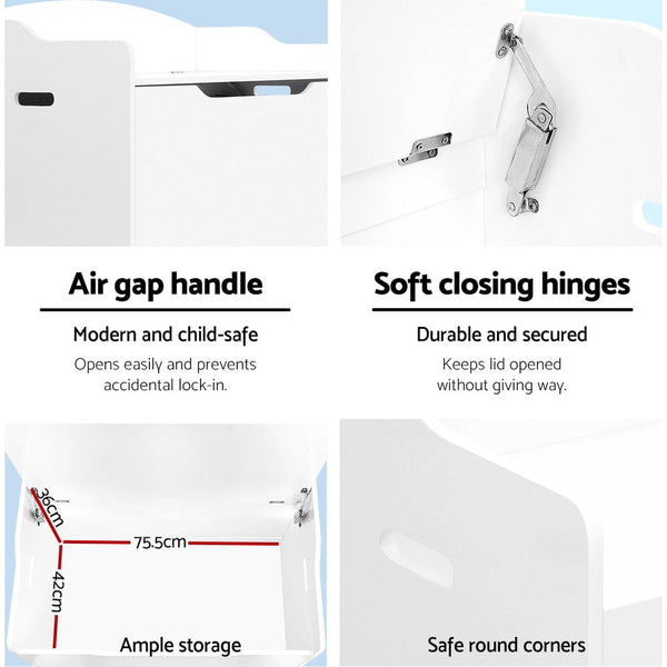 Keezi Kids Toy Box Storage Cabinet Chest Blanket Children Clothes Organiser White Keezi