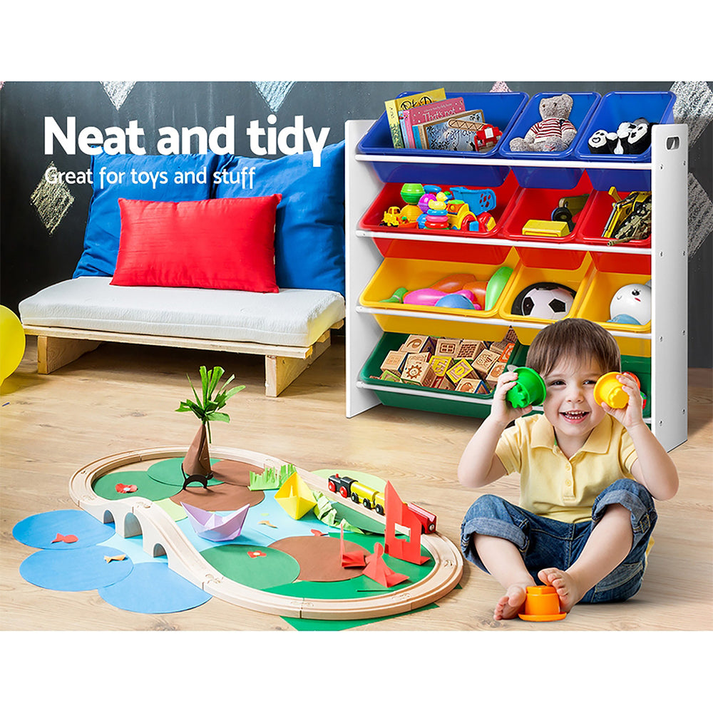 Keezi 12 Plastic Bins Kids Toy Organiser Box Bookshelf Storage Keezi