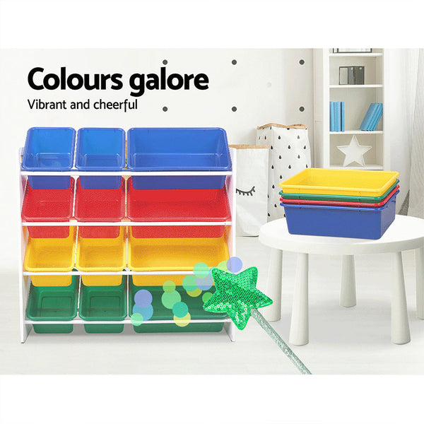 Keezi 12 Plastic Bins Kids Toy Organiser Box Bookshelf Storage Keezi