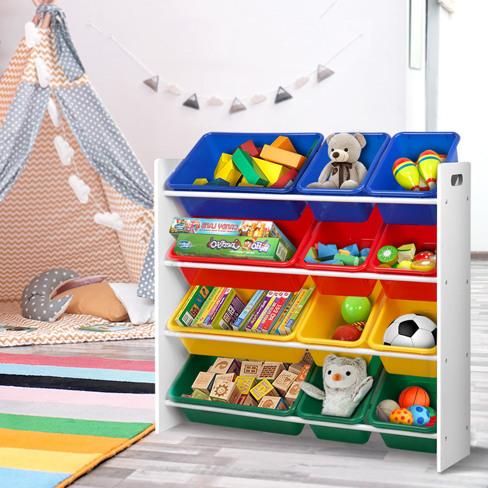 Keezi 12 Plastic Bins Kids Toy Organiser Box Bookshelf Storage Keezi