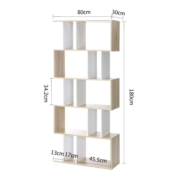 Artiss 5 Tier Display Book Storage Shelf Unit - White Brown freeshipping - Awezingly