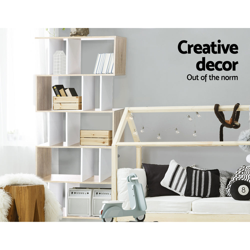 Artiss 5 Tier Display Book Storage Shelf Unit - White Brown freeshipping - Awezingly