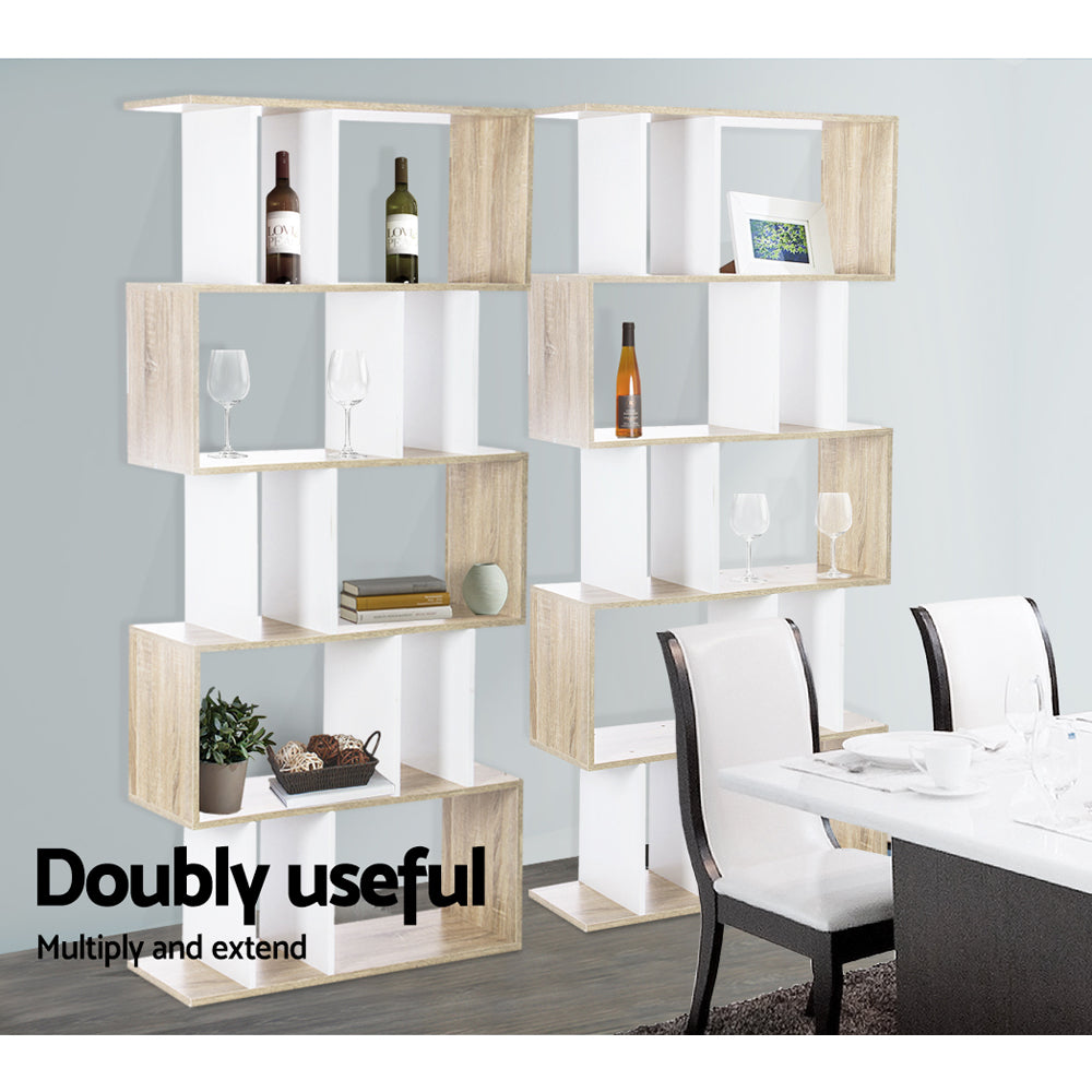 Artiss 5 Tier Display Book Storage Shelf Unit - White Brown freeshipping - Awezingly