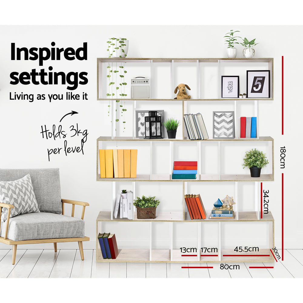Artiss 5 Tier Display Book Storage Shelf Unit - White Brown freeshipping - Awezingly