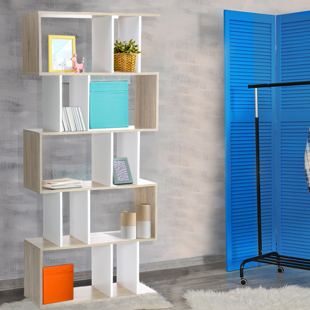 Artiss 5 Tier Display Book Storage Shelf Unit - White Brown freeshipping - Awezingly